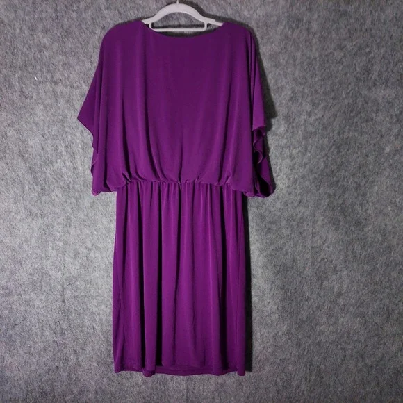 Coldwater Creek Dress Women 10 Purple Flutter Sleeve Keyhole Slinky Stretch - Picture 5 of 9